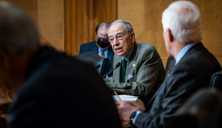 Sen. Chuck Grassley, R-Iowa, speaks as U.S. Trade Representative, Katherine Tai, testifies before the Senate Finance Committee, Wednesday, May 12, 2021 on Capitol Hill in Washington, during a hearing to examine President Joe Biden's 2021 trade policy agenda.