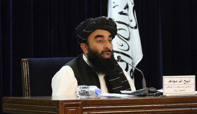 Taliban spokesman Zabihullah Mujahid speaks during a press conference in Kabul, Afghanistan Tuesday, Sept. 7, 2021.
