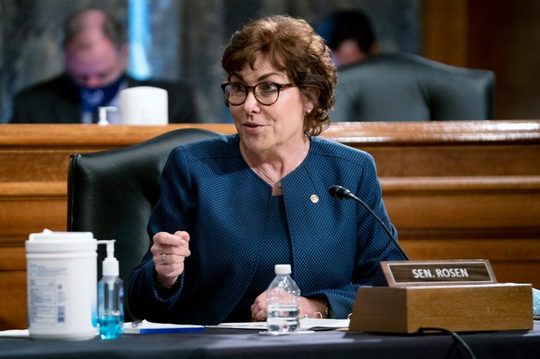 Sen. Jacky Rosen, D-Nev., speaks during a Senate Homeland Security and Governmental Affairs Committee hearing.