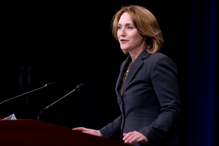 Deputy Secretary of Defense Kathleen Hicks speaks during a briefing at the Pentagon in Washington, Wednesday, Sept. 22, 2021.