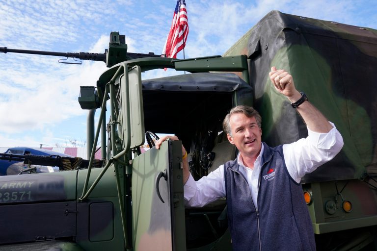Republican gubernatorial candidate Glenn Youngkin speaks during a rally in Roanoke, Va., Wednesday, Oct. 27, 2021. Youngkin will face Democrat Terry McAuliffe in the November election.