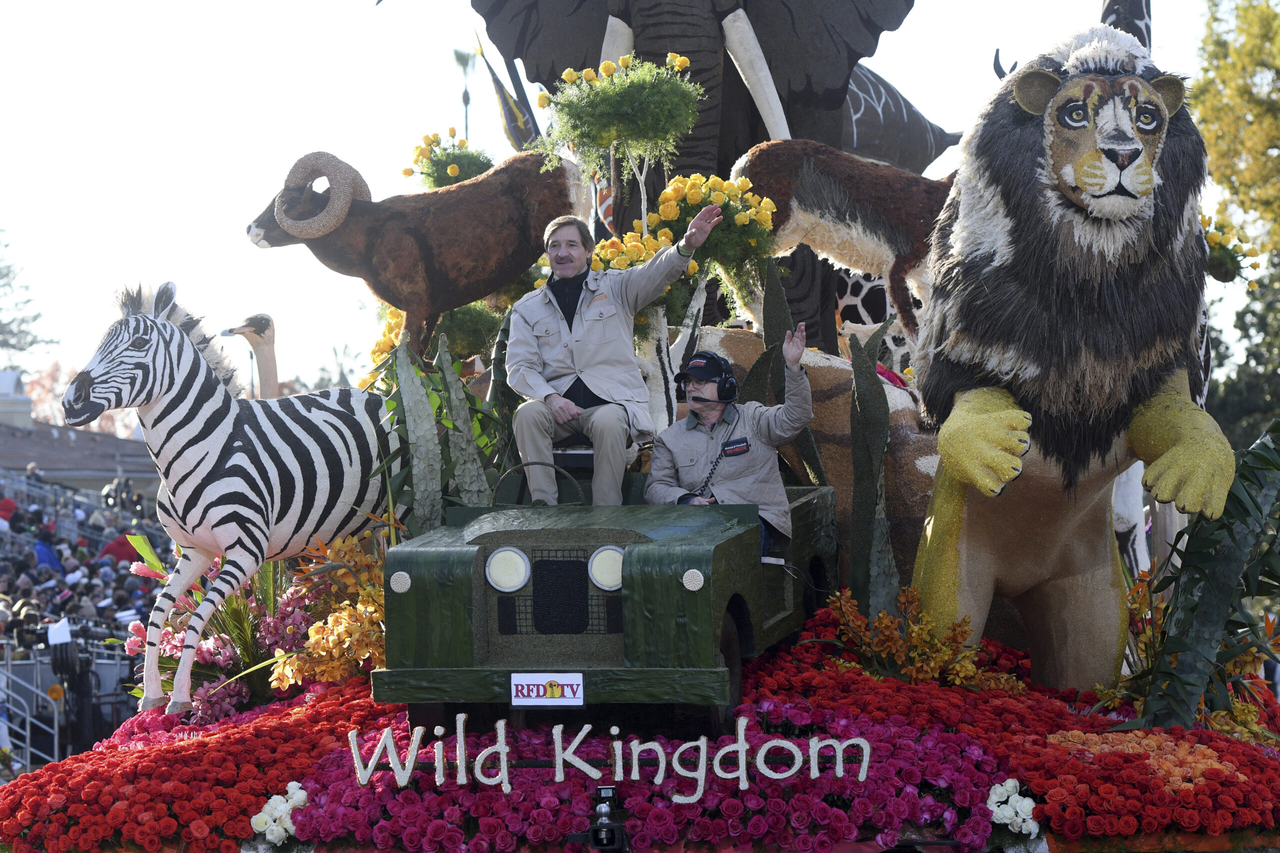 The RFD-TV / Mutual of Omaha's Wild Kingdom float is seen at the 133rd Rose Parade in Pasadena, California, on Saturday.