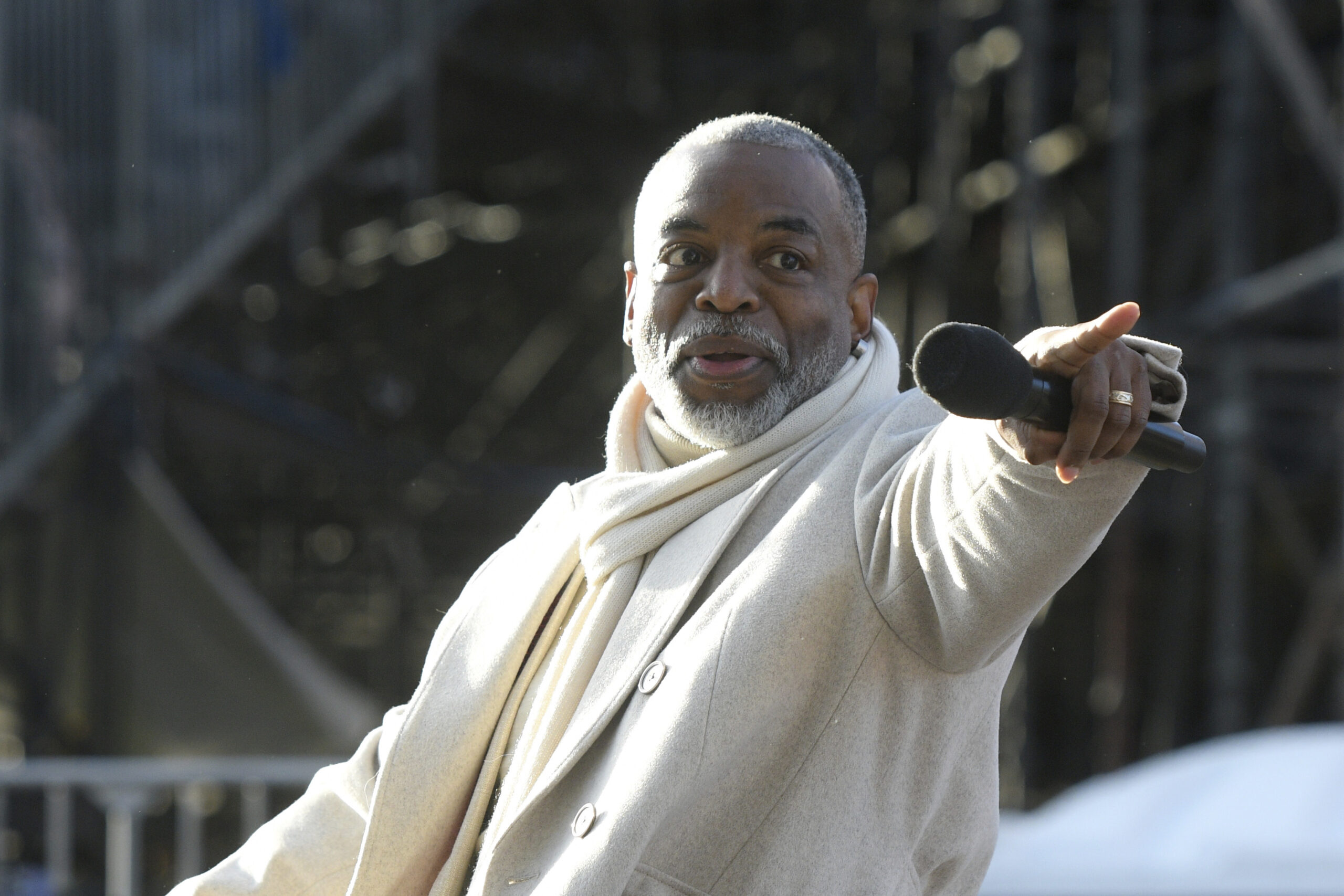 Tournament of Roses Grand Marshal LeVar Burton acknowledges the crowd at the 133rd Rose Parade in Pasadena, California, on Saturday.