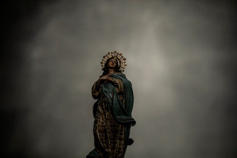 A statue of the Virgin Mary is displayed at the 12th century Romanesque church of Tardobispo, in the Zamora province of Spain, on Sunday, Nov. 28, 2021.