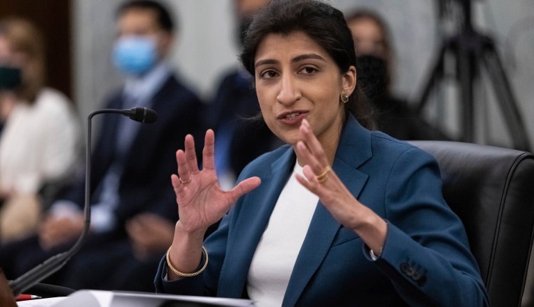 Lina Khan, nominee for Commissioner of the Federal Trade Commission, speaks during a Senate Committee on Commerce, Science, and Transportation confirmation hearing, Wednesday, April 21, 2021, on Capitol Hill in Washington. Khan is now the youngest person ever to lead the Federal Trade Commission, an agency now poised to aggressively enforce antitrust law against the tech industry.