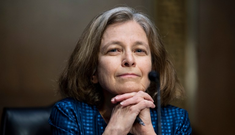 Sarah Bloom Raskin, a nominee to be the Federal Reserve's Board of Governors vice chair for supervision, the nation's top bank regulator, listens during the Senate Banking, Housing and Urban Affairs Committee confirmation hearing on Thursday, Feb. 3, 2022, in Washington.