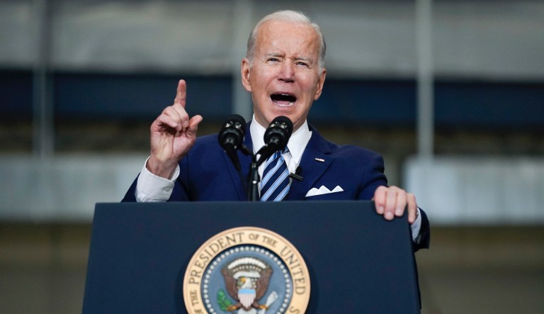 President Joe Biden speaks before signing an executive order on project labor agreements at the Ironworkers Local 5 in Upper Marlboro, Md., Friday, Feb. 4, 2022. 