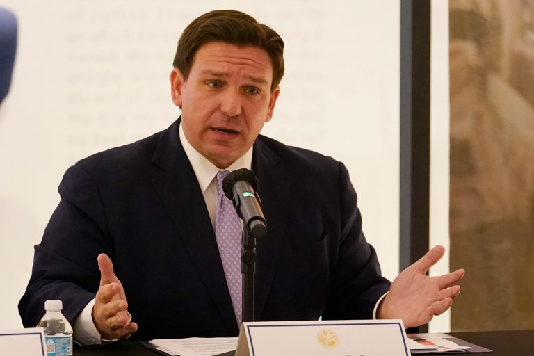 Florida Gov. Ron DeSantis speaks at a news conference, Monday, Feb. 7, 2022, in Miami.