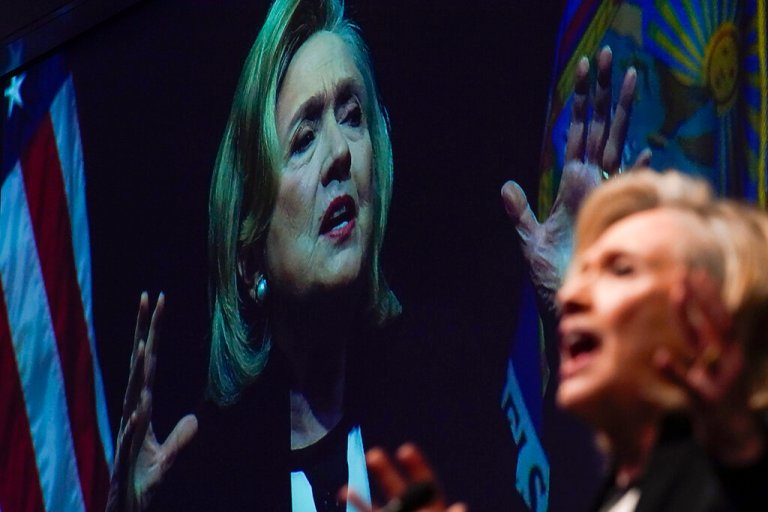 Hillary Rodham Clinton speaks during the New York State Democratic Convention in New York, Thursday, Feb. 17, 2022. 