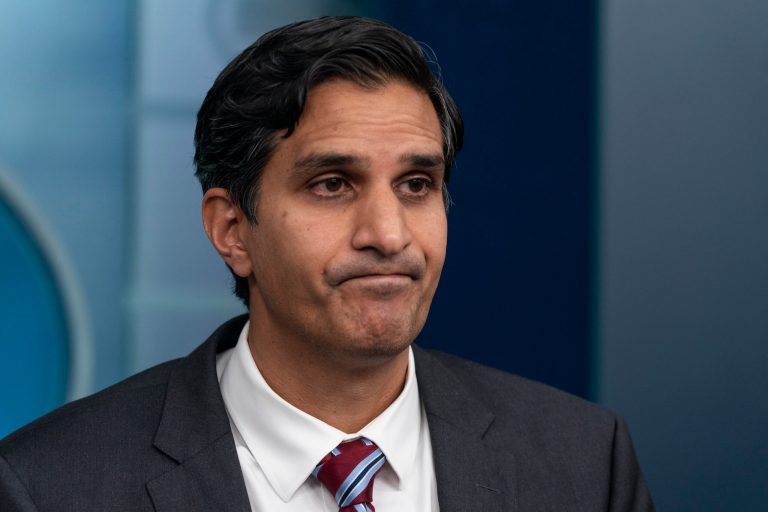 Daleep Singh, Deputy National Security Advisor for International Economics, pauses while speaking with reporters in the James Brady Press Briefing Room at the White House, Thursday, Feb. 24, 2022, in Washington.