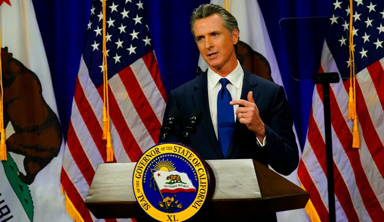California Gov. Gavin Newsom delivers his annual State of the State address in Sacramento, Calif., Tuesday, March 8, 2022.  