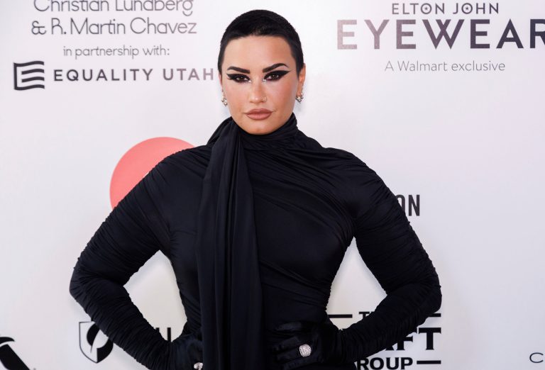 Demi Lovato arrives at the Elton John AIDS Foundation Academy Awards Viewing Party on Sunday, March 27, 2022, in West Hollywood, Calif.ornnia. 