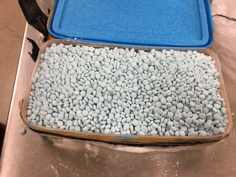 This Aug. 2017 photo provided by the U.S. Drug Enforcement Administration's Phoenix Division shows one of four containers holding some of the 30,000 fentanyl pills the agency seized in one of its bigger busts in Tempe, Ariz. As the number of U.S. overdose deaths continues to soar, states are trying to take steps to combat a flood of the drug that has proved the most lethal â illicitly produced fentanyl.