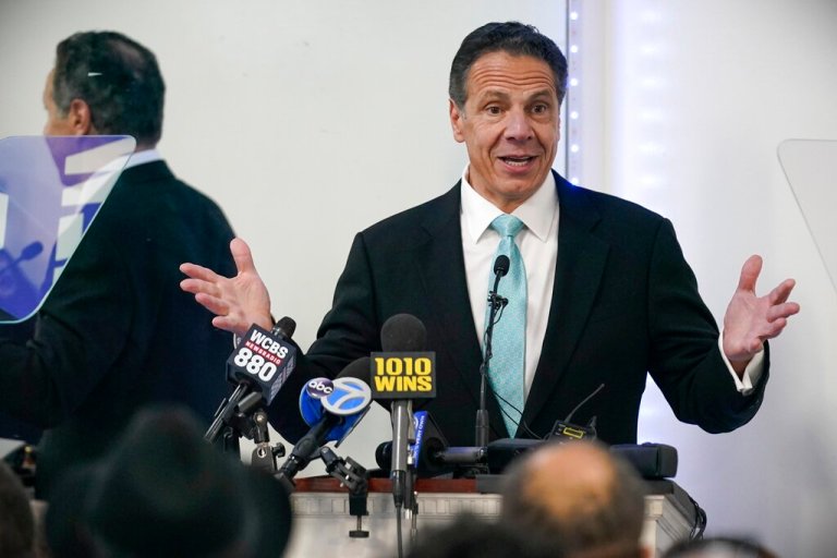 Former New York Gov. Andrew Cuomo speaks during a New York Hispanic Clergy Organization meeting.