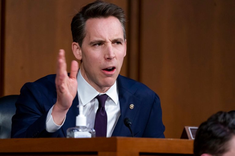 Sen. Josh Hawley, R-Mo., speaks during a Senate Judiciary Committee hearing in Washington on April 4, 2022.