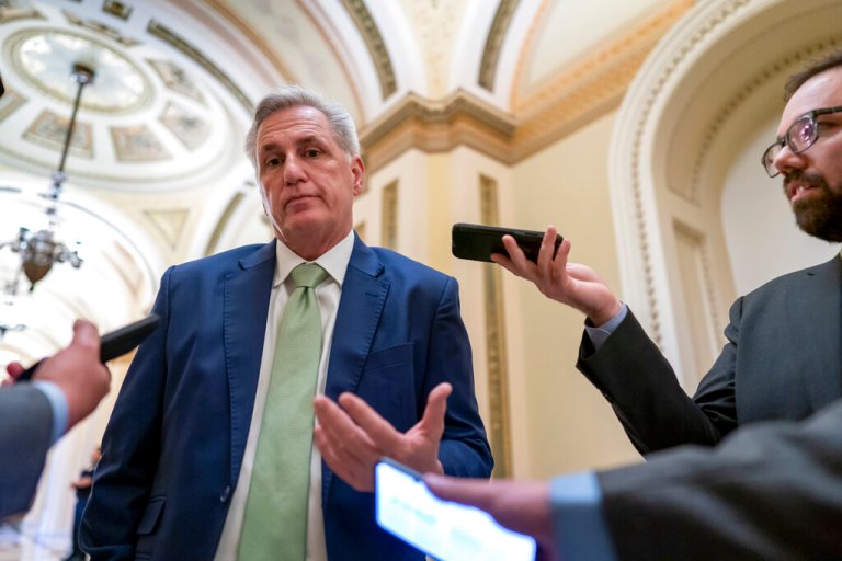 House Minority Leader Kevin McCarthy talks to reporters.