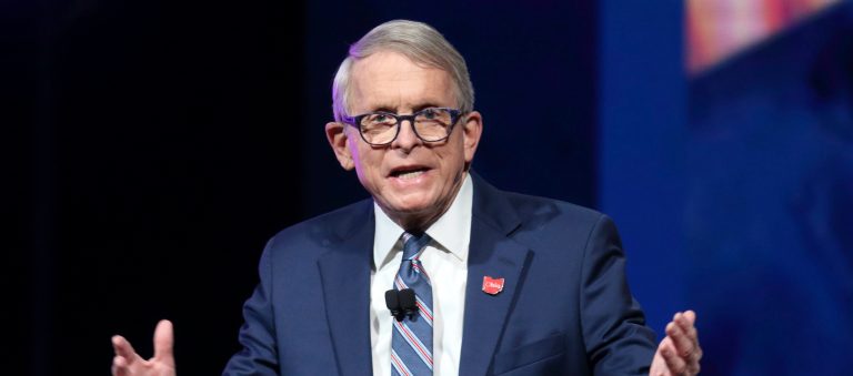 FILE - Ohio Gov. Mike DeWine speaks Jan. 21, 2022, in Newark, Ohio. DeWine won high marks early in the pandemic with his stay-at-home mandates. But now Mike DeWine is facing backlash for those moves from his party's far-right faithful as he runs for a second term.