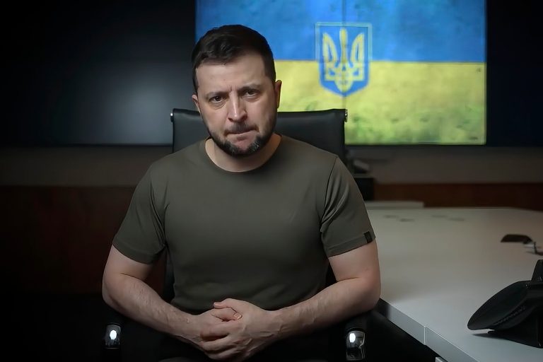 In this image from video provided by the Ukrainian Presidential Press Office, Ukrainian President Volodymyr Zelensky speaks from Kyiv, Ukraine, Friday, April 15, 2022.
