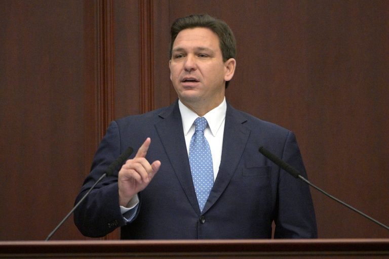 Florida Gov. Ron DeSantis addresses a joint legislative session, Jan. 11, 2022, in Tallahassee, Florida.
