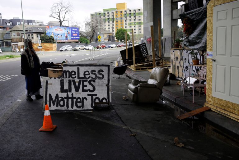 A homeless encampment under highway 24 along Northgate Ave., in Oakland, Calif., on Thurs. Mar.1, 2018. 