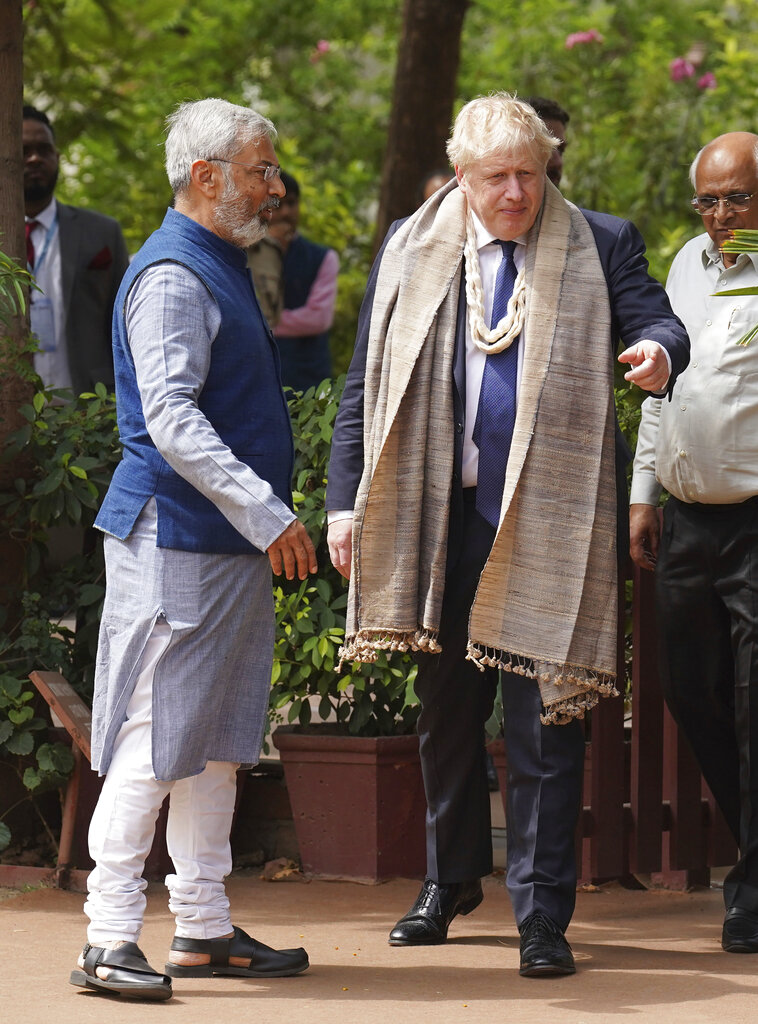 British Prime Minister Boris Johnson visits Mahatma Gandhi's Sabarmati Ashram in Ahmedabad during a cultural tour as part of his two-day visit to India on Thursday.