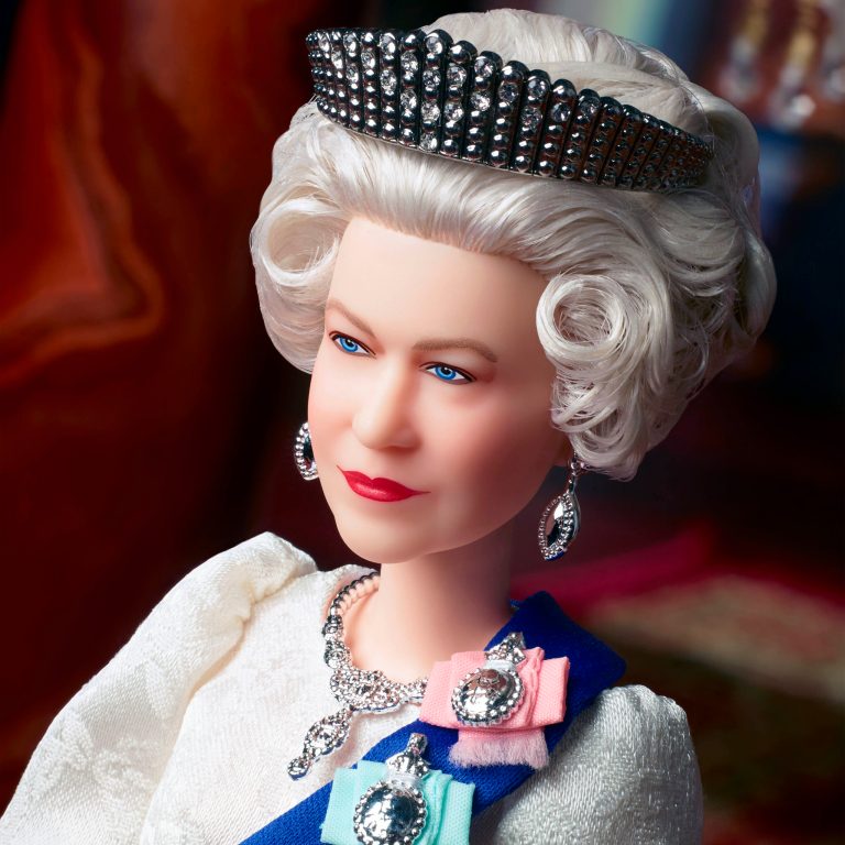 This undated photo provided by Mattel shows a closeup of Mattel's new Queen Elizabeth II Barbie doll.