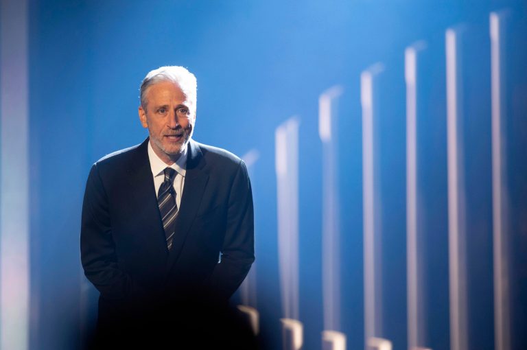 Mark Twain Prize recipient Jon Stewart is introduced at the start of the 23rd annual Mark Twain Prize for American Humor at the Kennedy Center for the Performing Arts on Sunday, April 24, 2022, in Washington.