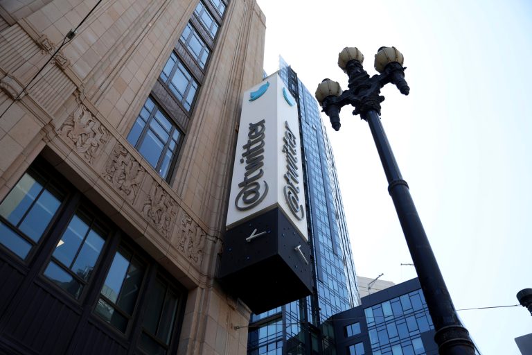 A sign is pictured outside the Twitter headquarters in San Francisco, Monday, April 25, 2022. Elon Musk reached an agreement to buy Twitter for roughly $44 billion on Monday, promising a more lenient touch to policing content on the platform where he promotes his interests, attacks critics and opines on social and economic issues to more than 83 million followers.