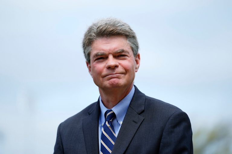 Delaware County District Attorney Jack Stollsteimer during a news conference outside Academy Park High School in Sharon Hill, Pa., Tuesday, April 26, 2022.
