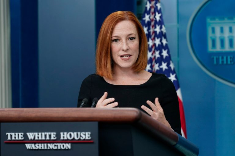 White House press secretary Jen Psaki speaks during the daily briefing at the White House in Washington, Wednesday, April 27, 2022.