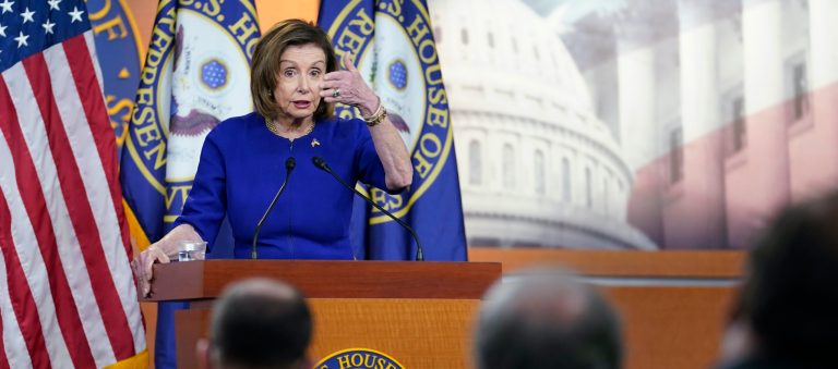 House Speaker Nancy Pelosi, D-Calif., speaks about gas prices during a press conference, Thursday, April 28, 2022, on Capitol Hill in Washington.