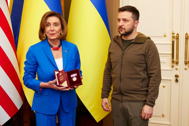  Pelosi meets with Zelensky in  Kyiv, Ukraine. (Ukrainian Presidential Press Office via AP)