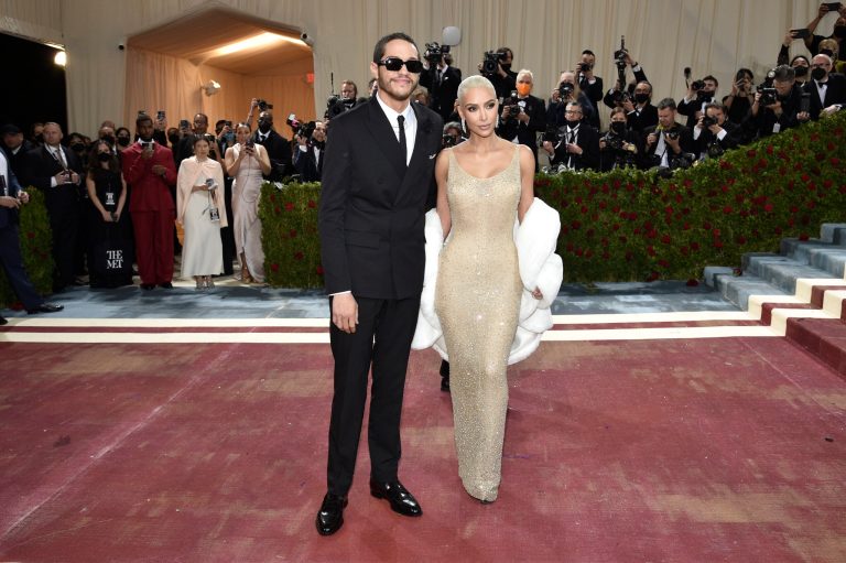 Kim Kardashian, right, and Pete Davidson attend the Metropolitan Museum of Art's Costume Institute benefit gala celebrating the opening of the 
