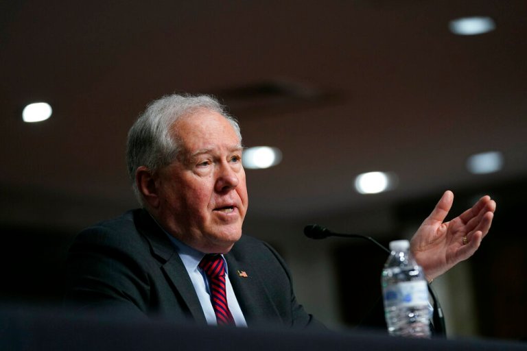 Secretary of the Air Force Frank Kendall III testifies before a Senate Armed Services Committee hearing to review the Air Force's Defense Authorization Request for fiscal year 2023, Tuesday, May 3, 2022, on Capitol Hill in Washington. 