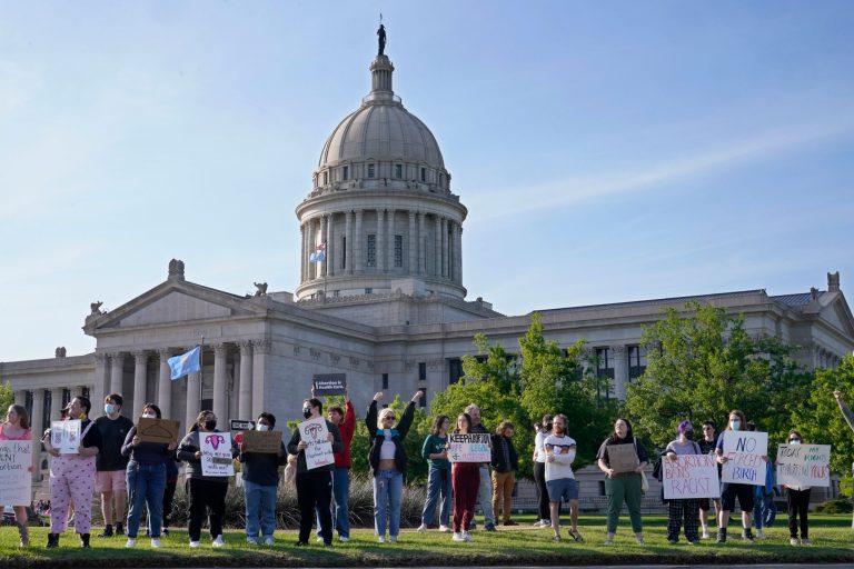 Abortion-rights supporters rally at the State Capitol, Tuesday, May 3, 2022, in Oklahoma City.