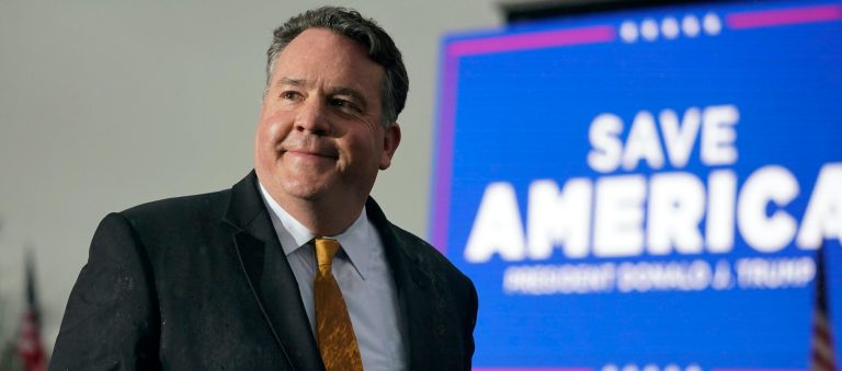 Rep. Alex Mooney, Republican Candidate for U.S. Representative for West Virginia's 2nd Congressional District, attends a campaign rally at the Westmoreland Fair Grounds in Greensburg, Pa, Friday, May 6, 2022. Mooney won his primary Tuesday. (AP Photo/Gene J. Puskar)