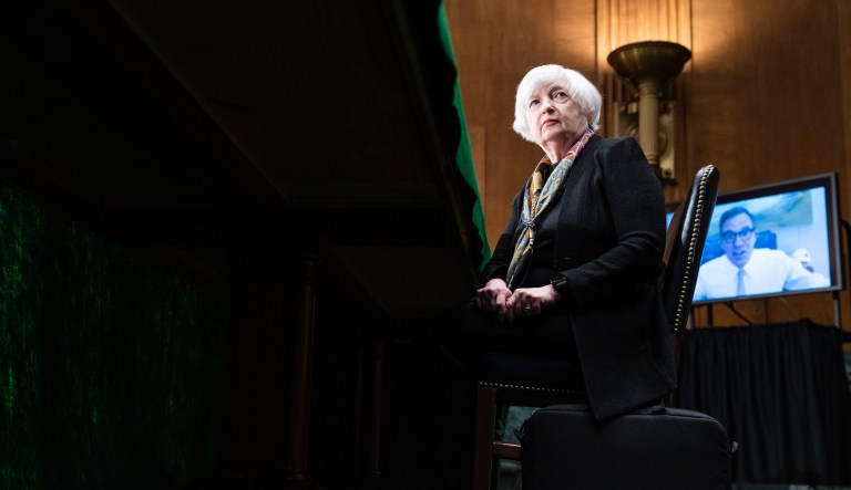 Treasury Secretary Janet Yellen is questioned by Sen. Mark Warner, D-Va., during the Senate Banking, Housing, and Urban Affairs Committee hearing titled âThe Financial Stability Oversight Council Annual Report to Congress,â in Dirksen Senate Office Building in Washington, D.C., on Tuesday, May 10, 2022.