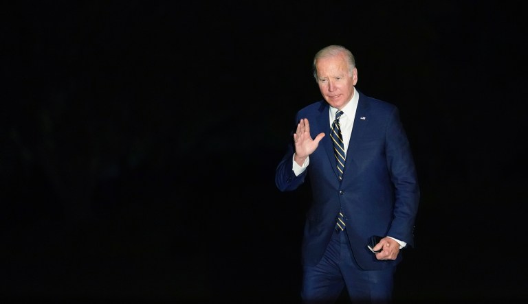President Joe Biden waves after walking off of Marine One on the South Lawn of the White House in Washington, Wednesday, May 11, 2022, as he returns from a trip to the Chicago area to visit a family farm and discuss the impact of the war in Ukraine on the food supply and prices at home and abroad.
