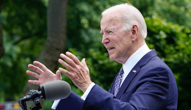 President Joe Biden speaks in the Rose Garden of the White House in Washington, Tuesday, May 17, 2022, during a reception to celebrate Asian American, Native Hawaiian, and Pacific Islander Heritage Month.