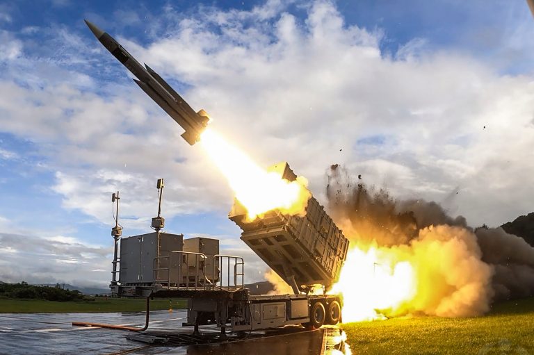 In this photo released on Friday, May 27, 2022, by the Taiwan Ministry of National Defense, a Taiwan self-made anti-ship Brave Wind III or Hsiung Feng III medium range supersonic missile is launched from a platform near Pingtung County in Southern Taiwan.