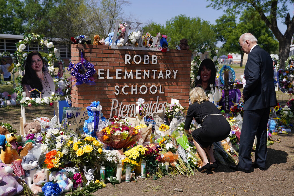 President Biden and first lady visit Uvalde memorial before meeting families of victims