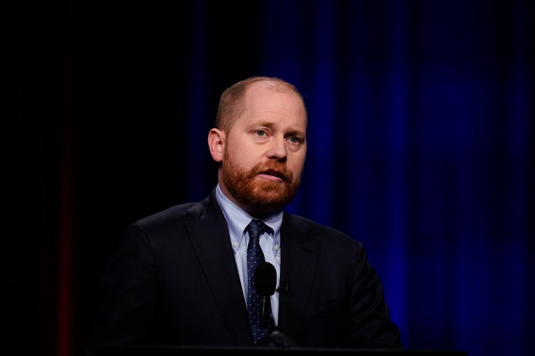 Charlie Bailey participates in Georgia's democratic primary election runoff debates for lieutenant governor on Monday, June 6, 2022, in Atlanta. Stacey Abrams's running mate for Georgia lieutenant governor had been arrested in Atlanta on May 5, 2011, and was charged with DUI, according to a report. (AP Photo/Brynn Anderson)