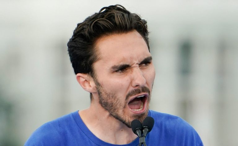 Parkland survivor and activist David Hogg speaks to the crowd during the second March for Our Lives rally in support of gun control on Saturday, June 11, 2022, in Washington. The rally is a successor to the 2018 march organized by student protesters after the 2018 mass shooting at Marjory Stoneman Douglas High School in Parkland, Florida. 