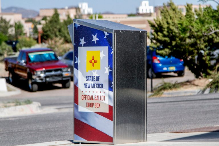 A ballot drop box awaits deposits at an early voting center in Santa Fe, N.M., on June 1. 