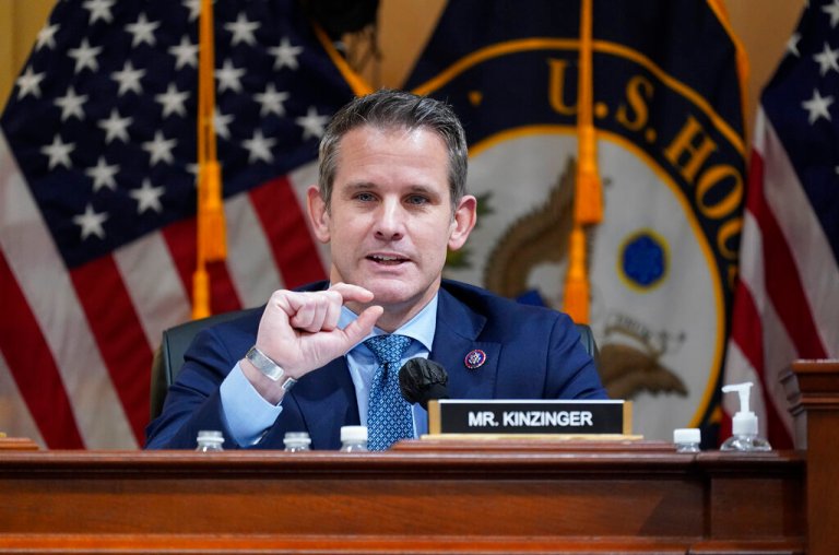 Rep. Adam Kinzinger, R-Ill., speaks as the House select committee investigating the Jan. 6 attack on the U.S. Capitol continues to reveal its findings of a year-long investigation, at the Capitol in Washington, Thursday, June 23, 2022.
