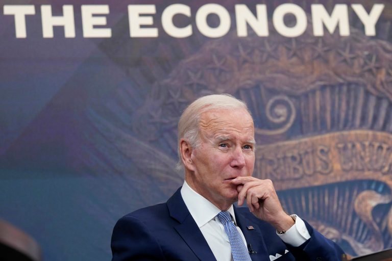 President Joe Biden listens during a meeting with CEOs in the South Court Auditorium on the White House complex in Washington on July 28, 2022.