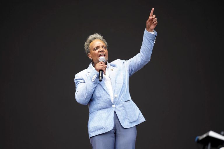 Chicago Mayor Lori Lightfoot is seen on Day One of the Lollapalooza Music Festival on Thursday, July 28, 2022, at Grant Park in Chicago.
