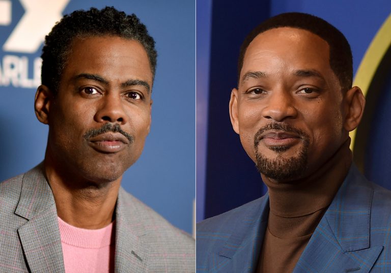 In this combo of file photos, Chris Rock, left, appears at the the FX portion of the Television Critics Association Winter press tour in Pasadena, Calif., on Jan. 9, 2020; and Will Smith appears at the 94th Academy Awards nominees luncheon in Los Angeles on March 7, 2022. Smith apologized to Chris Rock for slapping him during the Oscar telecast in a new video, saying that his behavior was âunacceptable.â 