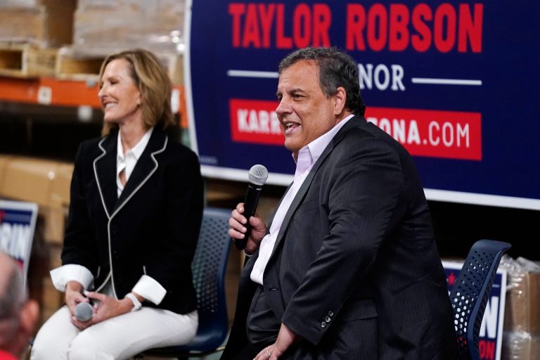 Karrin Taylor Robson, a Republican running for Arizona governor, speaks at a town hall event with former Republican New Jersey Gov. Chris Christie Friday, July 29, 2022, in Tempe, Arizona. During an appearance on âReal Time With Bill Maher