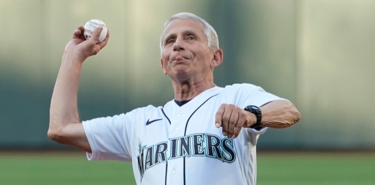 Dr. Anthony Fauci throws out the first pitch.